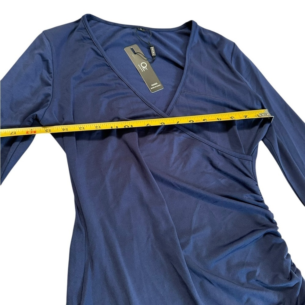 Ouges Navy Blue V-neck Ruched Long Sleeve Bodycon… - image 5